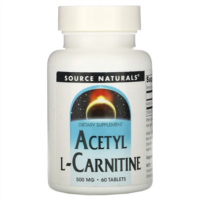 Source Naturals, ацетил-L-карнитин, 500 мг, 60 таблеток
