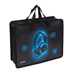 Папка для тетрадей, ИЗО и технологии "Headphones" A4 (33,5x26x10 см) с текстильным расширением 10 см, на молнии сверху, пластик 400 мкм, текстильные ручки, в пластиковом пакете