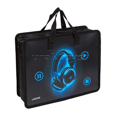 Папка для тетрадей, ИЗО и технологии "Headphones" A4 (33,5x26x10 см) с текстильным расширением 10 см, на молнии сверху, пластик 400 мкм, текстильные ручки, в пластиковом пакете