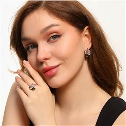 Комплект ювелирной бижутерии в форме цветов серьги и кольцо 17 р, покрытие: посеребрение, вставка: фианиты, цвет: розовый, зеленый и оранжевый, арт.213.469-17