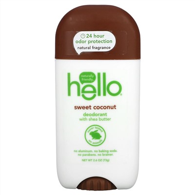 Hello, Deodorant with Shea Butter, Sweet Coconut, 2.6 oz (73 g)