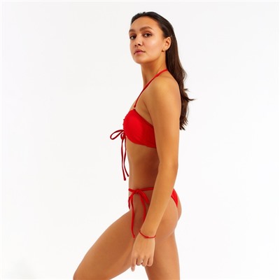 Купальник раздельный однотонный на завязках женский MINAKU, размер 46, красный