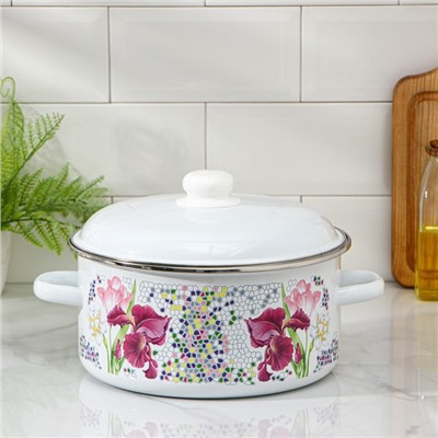 УЦЕНКА Кастрюля эмалированная «Мозаика», 5 л, индукция, белая