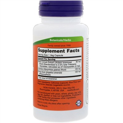 Now Foods, Корень клопогона кистевидного, 80 мг, 90 растительных капсул