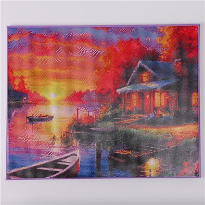 Алмазная вышивка полное заполнение «Дом у озера», на раме, 40×50 см