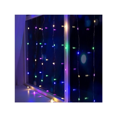 Гирлянда «Занавес» 1×1 м роса, IP20, серебристая нить, 100 LED, свечение мульти, 12 В