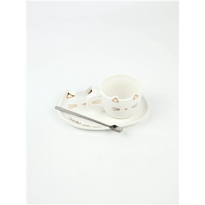 Чайная пара «Счастье уже здесь»: кружка 200 мл, блюдце 18×11 см, ложка