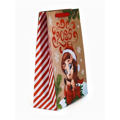 Пакет новогодний крафтовый подарочный «Новый год 2026», лошадь, L 31×40×11.5 см