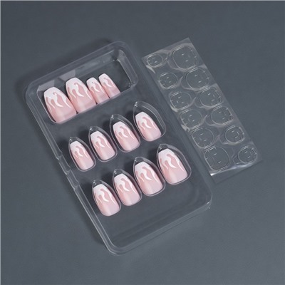 Накладные ногти «Fire», 12 шт., с клеевыми пластинами, форма балерина, розовые, белые