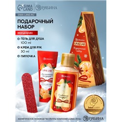 Подарочный набор новогодний: гель для душа, крем для рук и пилка для ногтей, аромат мандарин, URAL LAB