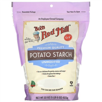 Bob's Red Mill, Картофельный крахмал, немодифицированный, без глютена, 623 г (22 унций)