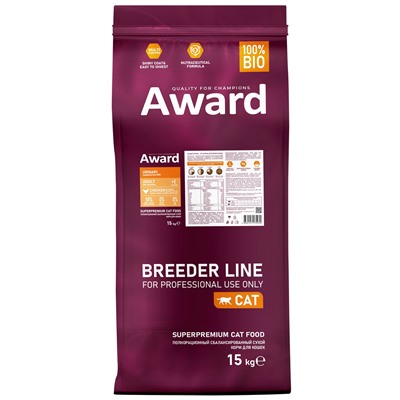 Сухой корм AWARD PFB Urinary для взрослых кошек для профилактики мочекаменной болезни с курицей с добавлением клюквы, цикория и рыбьего жира