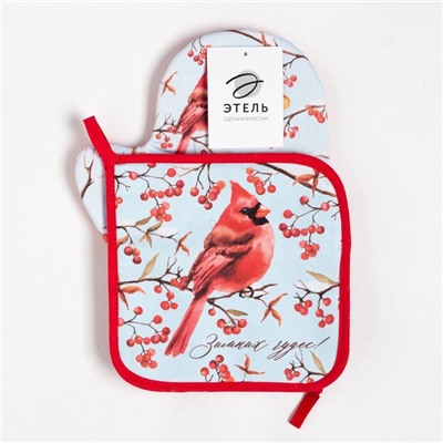Набор кухонный Winter birds варежка-прихватка 20×28 см, прихватка 19×19 см,100%хлопок