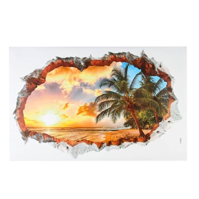 Интерьерная наклейка 3D на стену TAKE IT EASY «Закат на пляже», 90×60 см, декоративная, влагостойкая, ПВХ