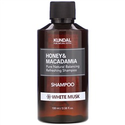 Kundal, мед и макадамия, шампунь, белый мускус, 100 мл (3,38 жидк. унции)