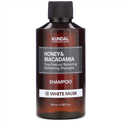 Kundal, мед и макадамия, шампунь, белый мускус, 100 мл (3,38 жидк. унции)