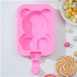 Форма для мороженого Доляна «Мишутка», силикон, 14×8×2.5 см, цвет розовый