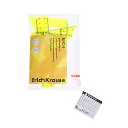 Набор геометрический малый ErichKrause Neon (угольник- 3 штуки, линейка - 15 см, транспортир), жёлтый