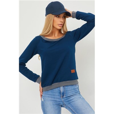 Кофта лодочка женская с округлым вырезом (Синий/графит)