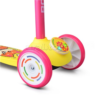 Самокат трёхколёсный ROCKET колёса световые PVC, цвет розово-жёлтый