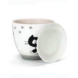 Горшок для цветов «Кот», 5 л, d=23 см, h=21 см, керамика, с поддоном, белый