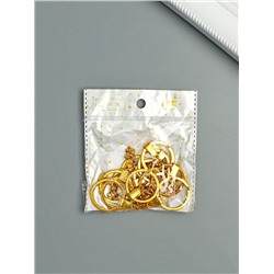 Основа для брелока: кольцо с плоским креплением, металл под золото, набор 12 шт., 3×6 см