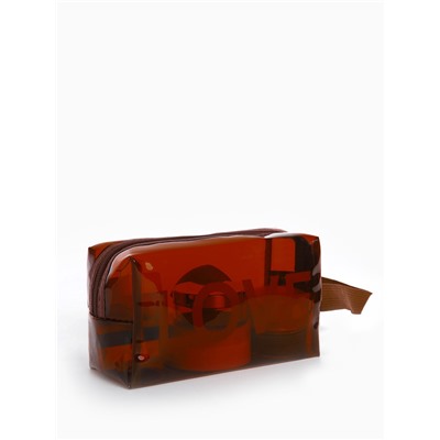 Косметичка на молнии для бассейна, с ручкой, с принтом Love, прозрачный/коричневый