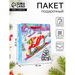 Пакет новогодний подарочный ламинированный «Наперегонки», упаковка, 18×22.3×10 см