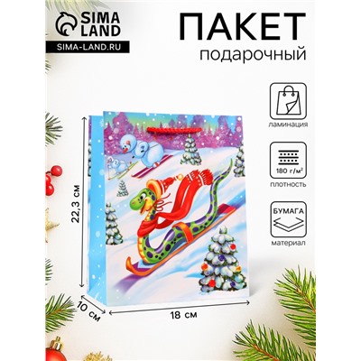 Пакет новогодний подарочный ламинированный «Наперегонки», упаковка, 18×22.3×10 см