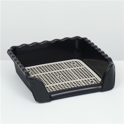 Туалет для собак с высокими бортами и съемной сеткой 38×36×12 см, чёрный