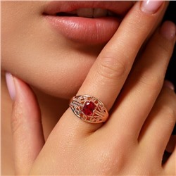 Кольцо с камнем 21 р ювелирная бижутерия Дубайское золото покрытие позолота, вставка: фианит, цвет: малиновый, арт.314.609-21