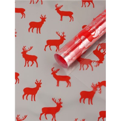 Пленка новогодняя глянцевая «Северные олени», прозрачная, красный, 0.7×7.5 м, 40 мкм, 200 г