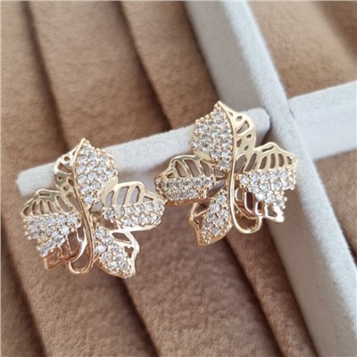 Серьги Листья, ювелирная бижутерия, покрытие позолота, 060, арт.217.006