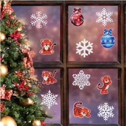 Наклейки на окна новогодние «Снежинки» 9×9 см, 12 шт., МИКС