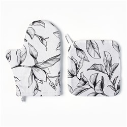 Набор кухонный «Доляна» Plant leaves: варежка 20×27 см, прихватка 19×19 см, 100% хлопок, 250 г/м²
