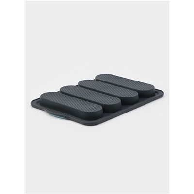 Форма для выпечки с перфорацией «Хлеб», силикон, 35.5×23.5×2.5 см, 4 ячейки (20×6.2×2.4 см), тёмно-серый