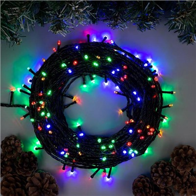 УЦЕНКА Гирлянда «Нить», 20 м, IP20, 200 LED, 20 В, 8 режимов, тёмная нить, свечение мульти