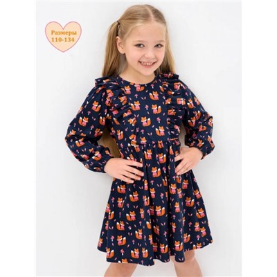 Платье Крылья длинный рукав детское (Лисички на темно-синем)