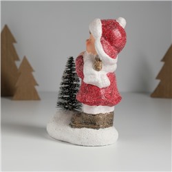 Фигурка светящаяся керамика «Малышка в красном платьице у ёлочки», 11.7×7×16 см