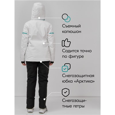 Горнолыжный костюм женский зимний белого цвета 001_1Bl