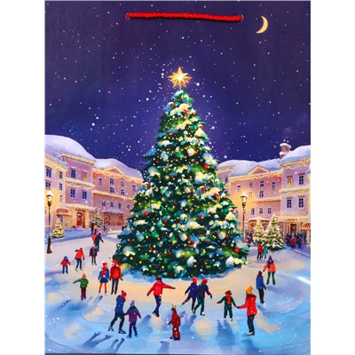 Пакет подарочный новогодний ламинированный, «Новогодний каток», 26×12×32 см