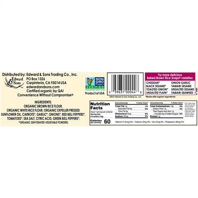 Edward & Sons, Запеченые цельнозерновые чипсы из бурого риса, Овощи, 3,5 унц. (100 г)
