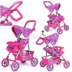 Коляска для кукол прогулочная, металлическая, цветные линии, зигзаг, розово-голубой
