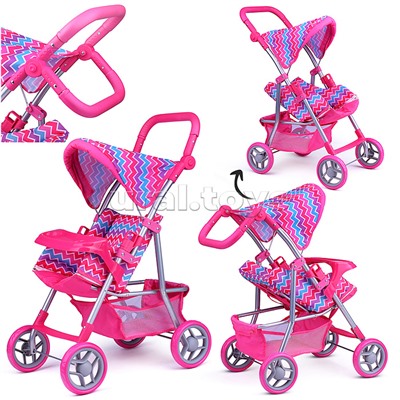 Коляска для кукол прогулочная, металлическая, цветные линии, зигзаг, розово-голубой