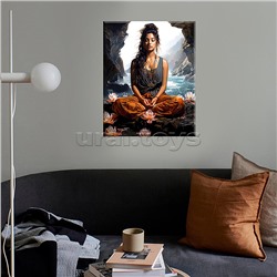 Картина по номерам 40х50 "Медитация на берегу океана" с кристаллами из хрусталя черный холст