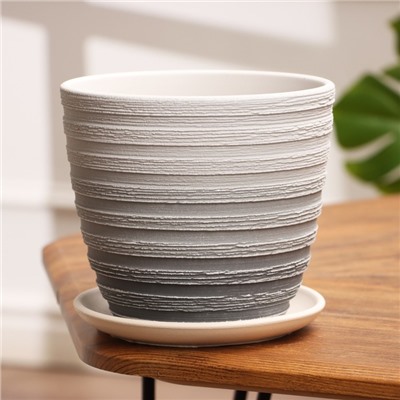 Горшок для цветов «Букле», 2.3 л, d=17.5 см, h=15.5 см, керамический, с поддоном, серый