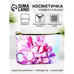 Косметичка женская на молнии, маленькая, с подкладкой, с двусторонним принтом цветочным принтом, розовая/голубая