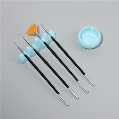 Подставка для маникюрных кистей и баночка для ликвида, голубая