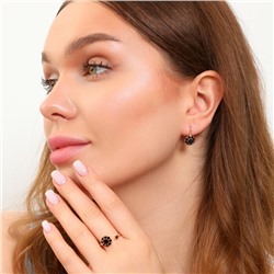 Комплект в форме цветов ювелирная бижутерия коллекция  "Дубай" серьги и кольцо разъемное, покрытие: позолота, вставка: фианиты, цвет: черный, арт.213.768