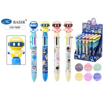 Ручка шариковая автоматическая  6-и цветная "КОСМОНАВТ" CM-7689 Basir